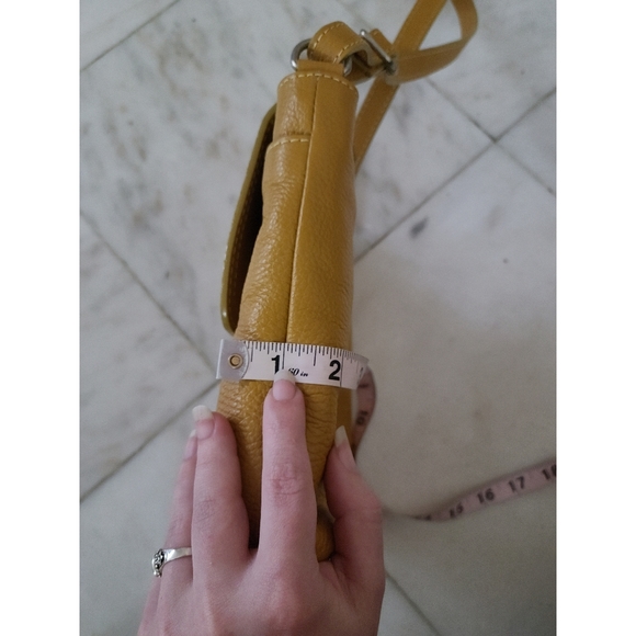 Mustard Yellow Pebbled Leather Small Crossbody Bag - Picture 11 of 11